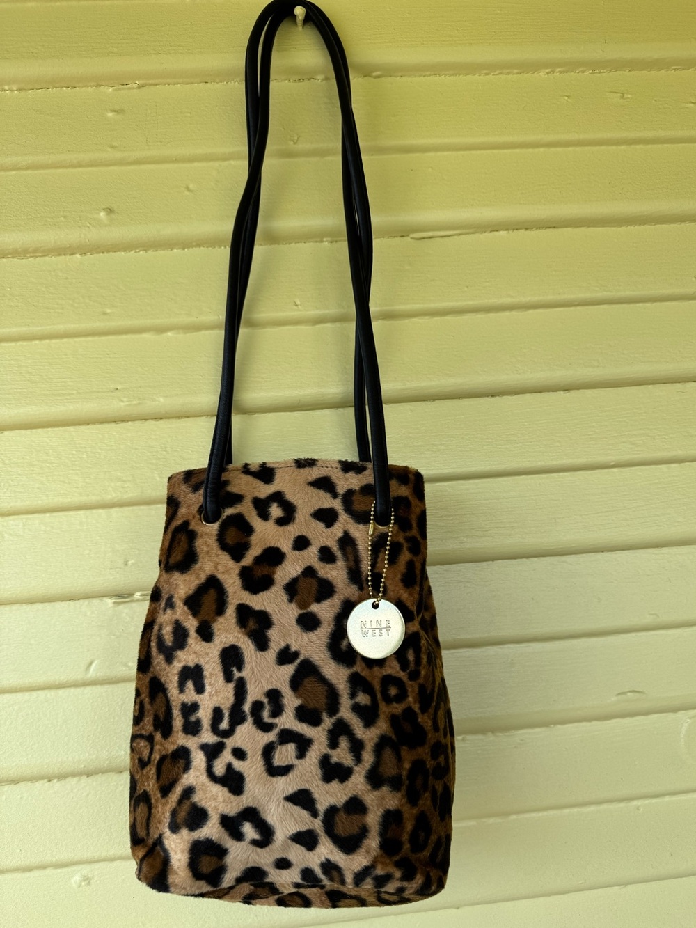 Nine West Leopard Print Shoulder Bucket Bag with Black Straps